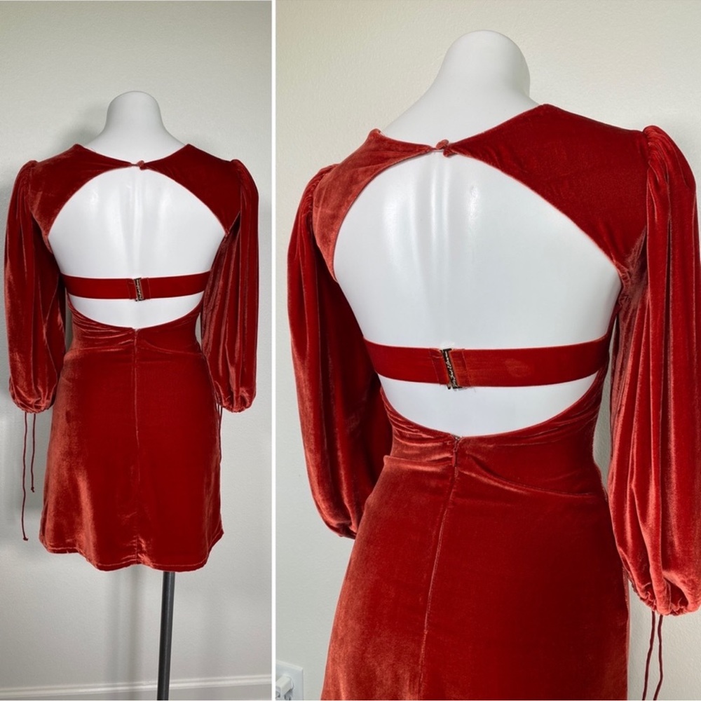 FOR LOVE & LEMONS NADINE RUST VELVET BUSTIER LONG SLEEVED MINI DRESS SIZE XS - Picture 3 of 10